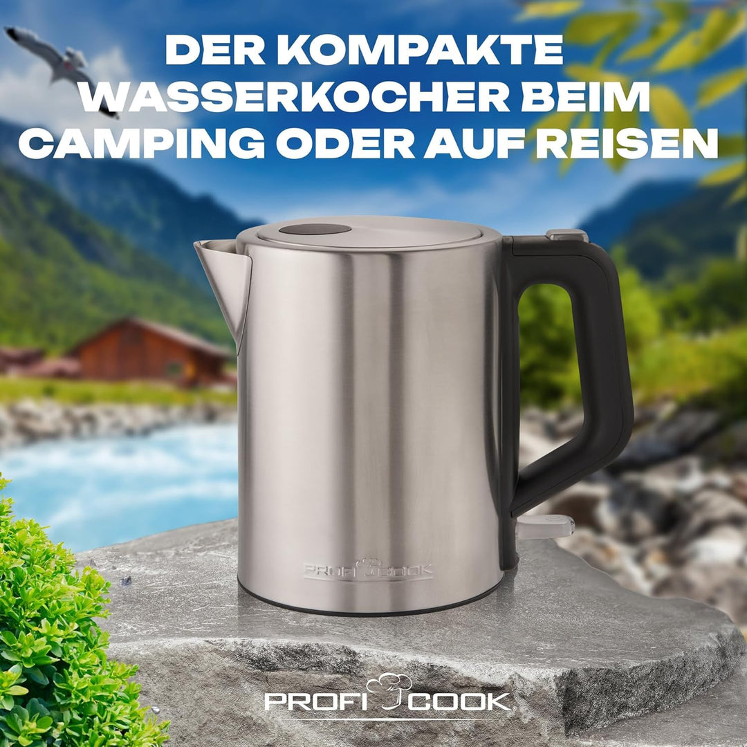 ProfiCook PC-WKS 1106 Wasserkocher, bis zu 1 Liter Füllmenge, Edelstahlgehäuse, 360° drehbare Steckv