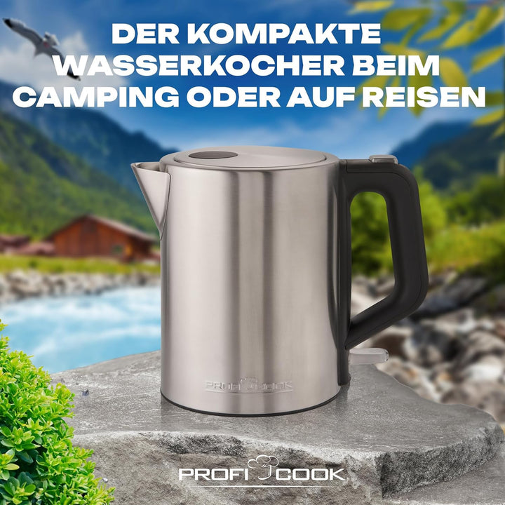 ProfiCook PC-WKS 1106 Wasserkocher, bis zu 1 Liter Füllmenge, Edelstahlgehäuse, 360° drehbare Steckv