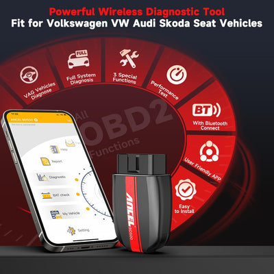 ANCEL BD500PLUS OBD2 Bluetooth 5.0 Adapter für VW/Audi/Skoda/Seat Fahrzeuge Alles System Diagnose, O