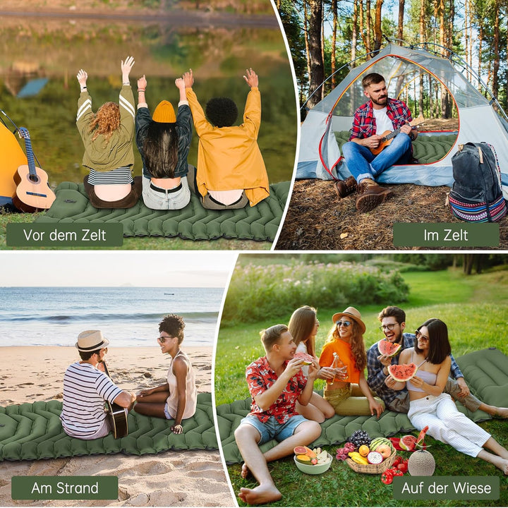HAUSPROFI Isomatte Camping, Ultraleicht Camping Luftmatratze mit Fusspumpe & Kissen, Aufblasbare Mat