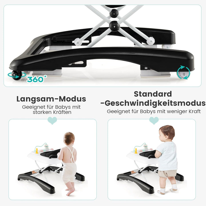 DREAMADE Baby Walker, Klappbare Lauflernhilfe mit 3 Verstellbaren Höhen, Abnehmbarer Spielplatte & S