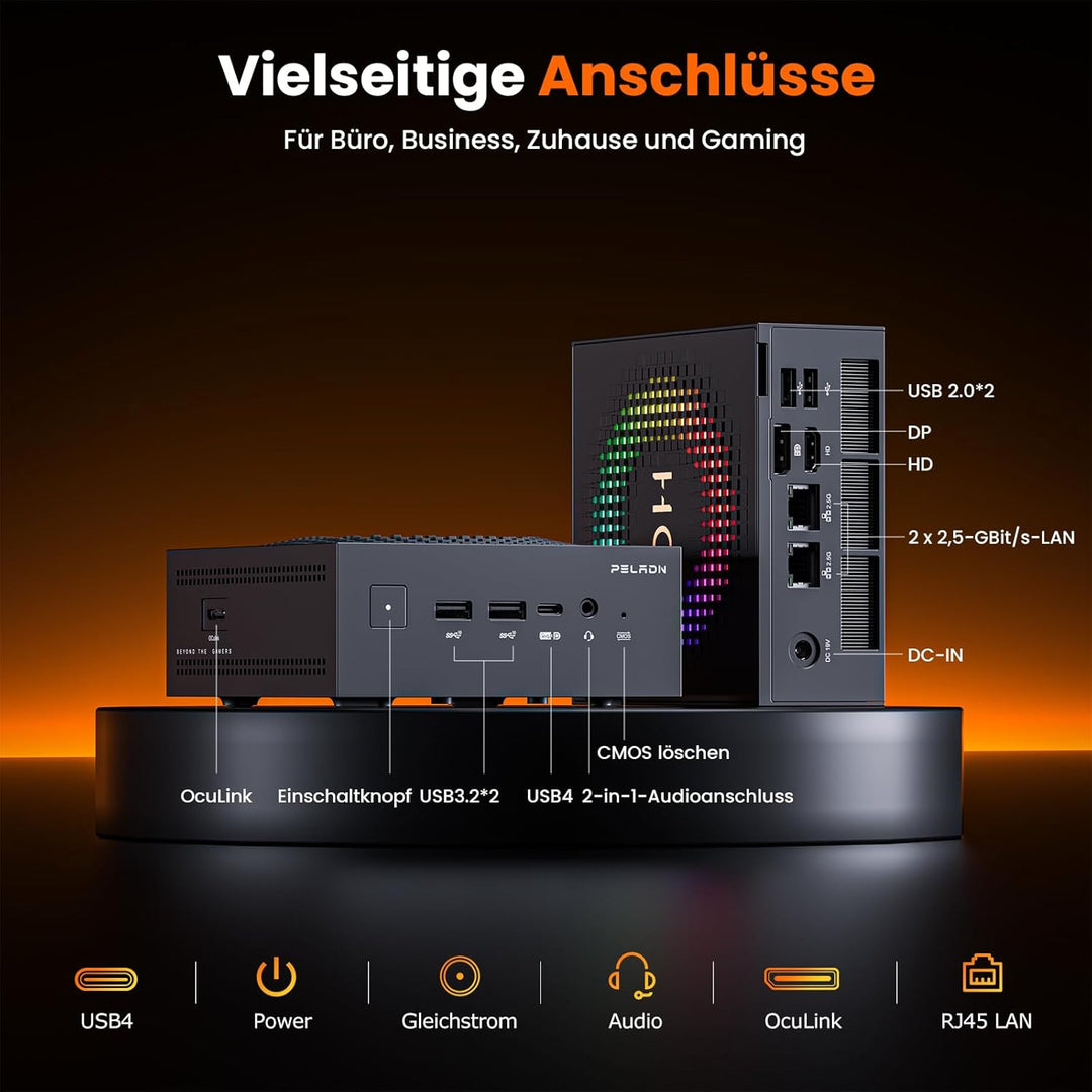 PELADN Mini-PC: AMD Ryzen AI 9 HX 370, 32GB LPDDR5X, 1TB PCIe 4.0 SSD, WiFi 7, USB4, BT 5.4, Dual-LA