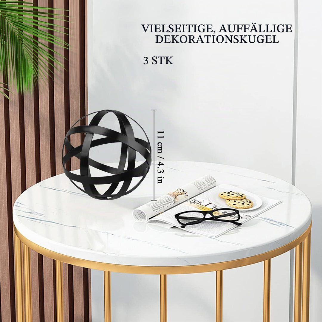 YiYa Schwarze dekorative Kugeln 3 Set – Metallkugel Dekoration – Metallband Dekokugel – Metallkugel
