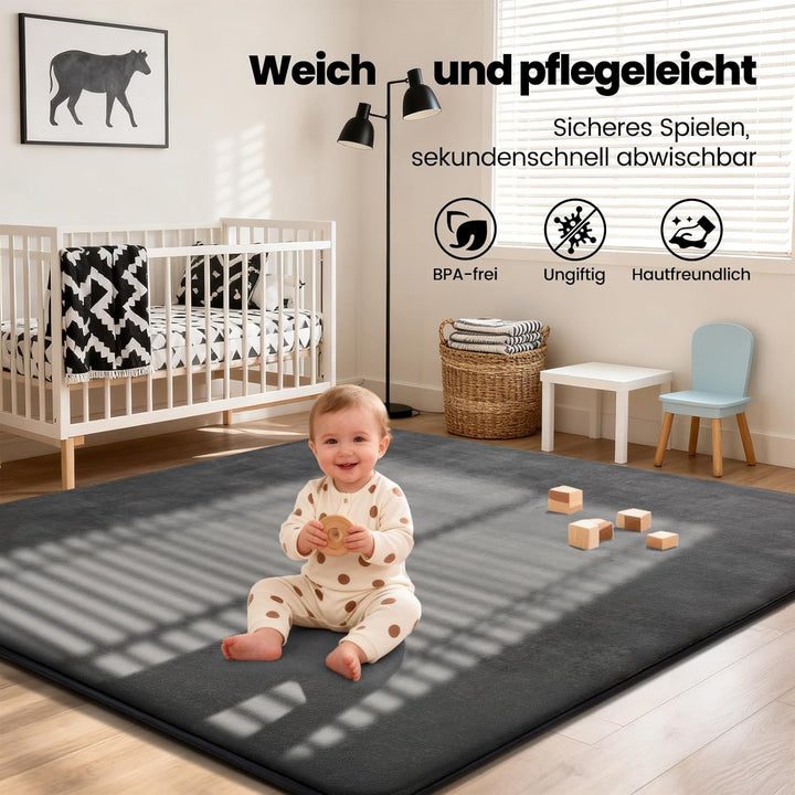 Krabbelmatte Baby 127×127cm, 3cm Dicke Schaumstoff Spielmatte, Ultraweiche Stütze Plüschiges Gefühl