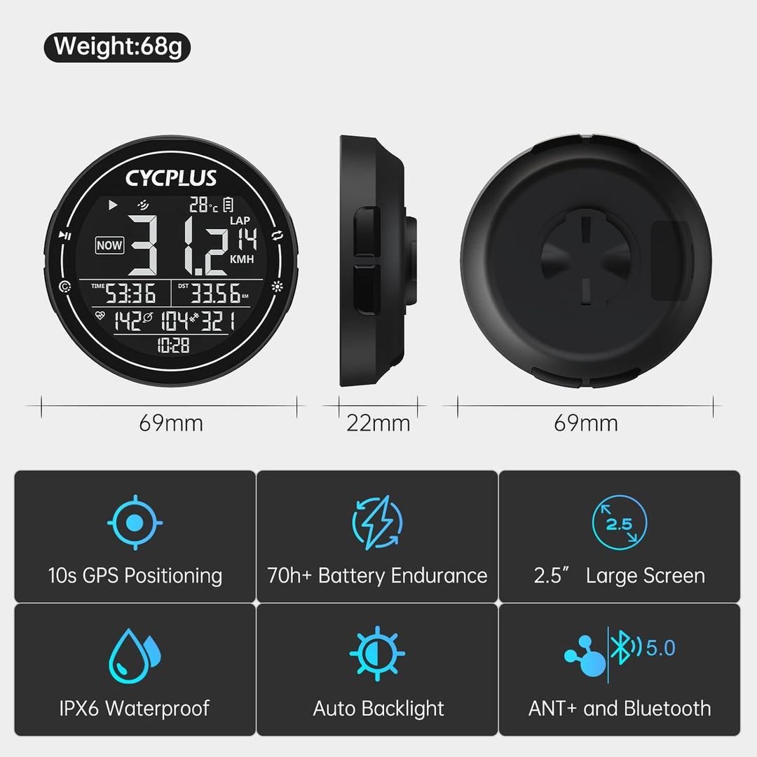 CYCPLUS Fahrradcomputer GPS Fahrradtacho Kabellos, Wasserdicht IPX6 Fahrrad Computer ANT+ Drahtloser