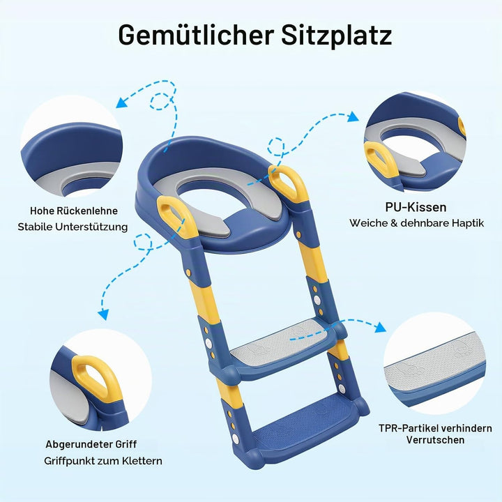 Kinder Toilettensitz mit Treppe, 2-7 Jahre, 6-stufig höhenverstellbar, klappbarer Toilettentreppe, P