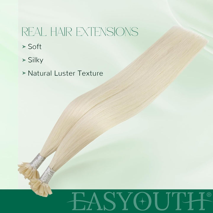 Easyouth Keratin Bonding Haar Extensions Remy Echthaar Utip Fusion Farbe Weiss Blond 18 Zoll 50g/50S