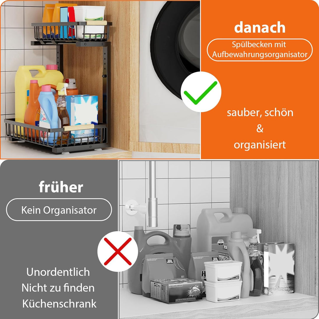 2er-Pack Küchen Spülschrank Organizer,2 Stöckig Ebene Kann Geschoben Metall | Küchen Organizer,Höhen