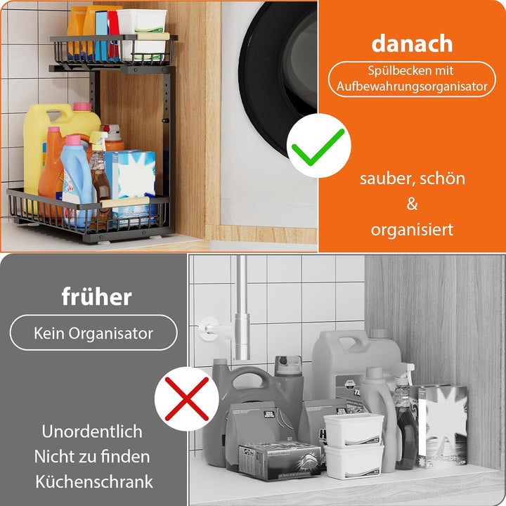 2er-Pack Küchen Spülschrank Organizer,2 Stöckig Ebene Kann Geschoben Metall | Küchen Organizer,Höhen