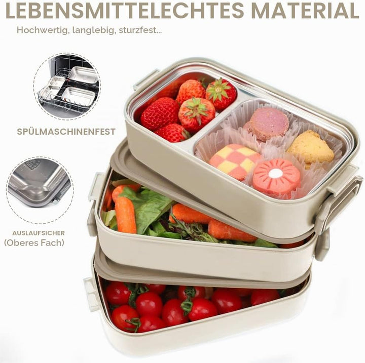 Bugucat Lunchbox Edelstahl 1700ML,Bento Box Brotdose Auslaufsicher Luftdichte Brotzeitbox mit Fächer