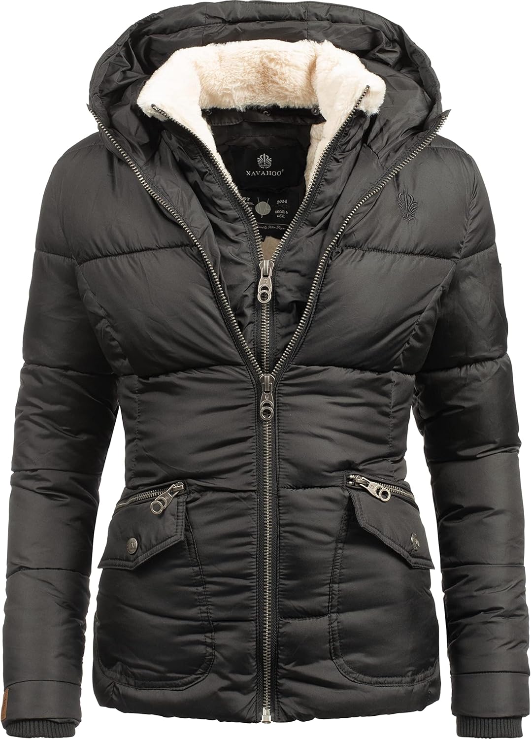 Navahoo Damen warme Winter Steppjacke Megan XS-XXL XL Schwarz, XL Schwarz