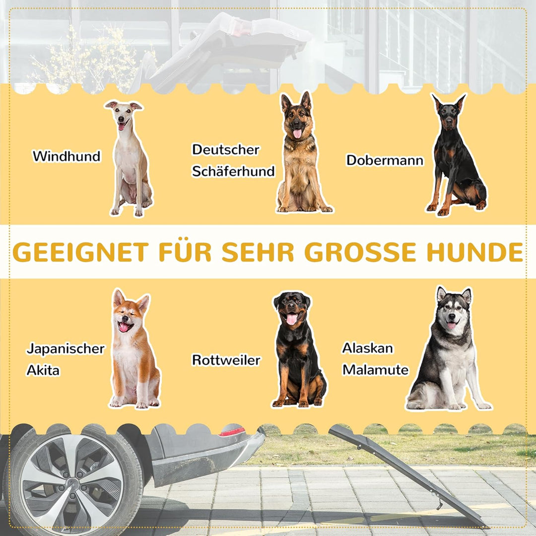 PawHut Haustierrampe Klappbare Hunderampe Autorampe, Hundeeinstiegshilfe aus Alu, rutschfeste Koffer