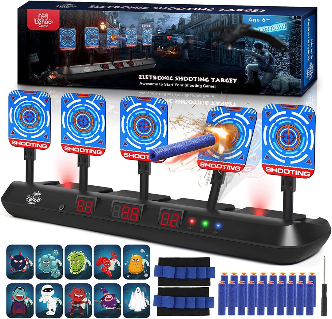 Lehoo Castle Zielscheibe für Nerf, 5 Ziele Zielscheibe Elektrisch mit Licht und Sounds, Auto-Reset E