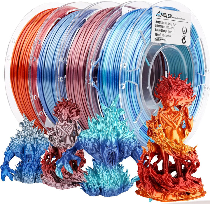 AMOLEN Silk PLA 3D Drucker Filament, PLA Filament 1.75mm, Silk Shiny Filament Bundle, Rot Gold, Blau