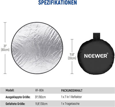 NEEWER 80cm Fotografie Reflektor, 7 in 1 Aufklapp Lichtreflektor Diffusor mit Tasche Chroma Key Blau