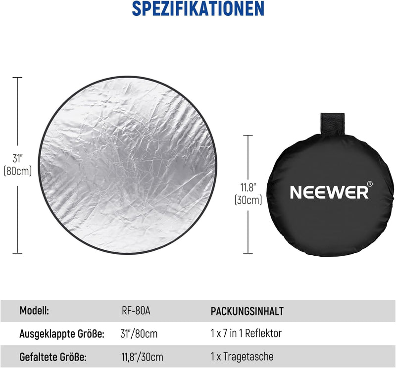 NEEWER 80cm Fotografie Reflektor, 7 in 1 Aufklapp Lichtreflektor Diffusor mit Tasche Chroma Key Blau