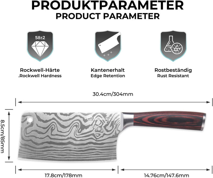 Sunnecko 18cm Hackmesser Küchenbeil Küchenmesser Messer - Kochmesser Profi Messer aus Edelstahl Hack