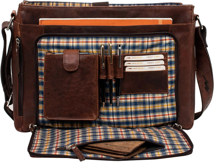 Marc Peter® Bergen leder Umhängetasche für Herren Damen | 15.6 Zoll Laptoptasche | Aktentasche aus e