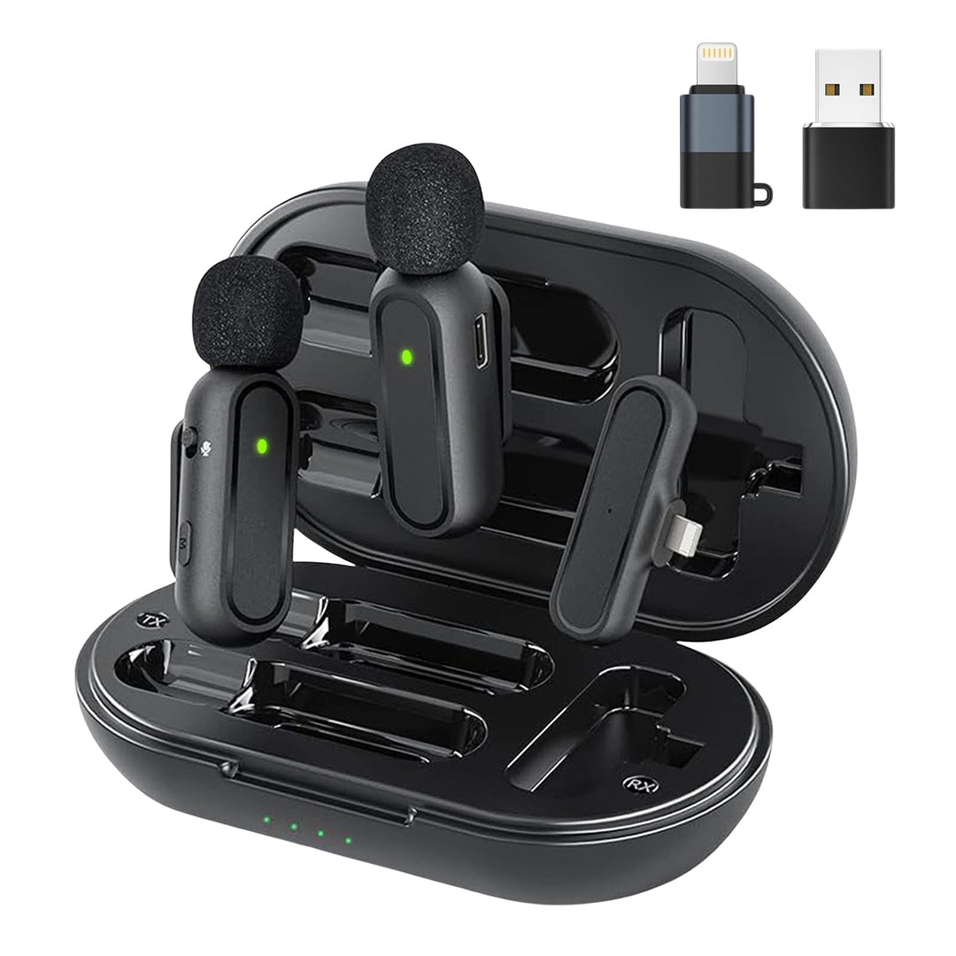 2 Pack Kabelloses Mikrofon für Android, Lavalier Mikrofon, mit Adapter, Plug and Play, 20M Grosse Re