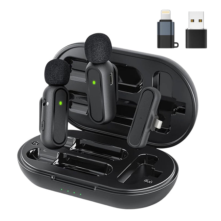 2 Pack Kabelloses Mikrofon für Android, Lavalier Mikrofon, mit Adapter, Plug and Play, 20M Grosse Re