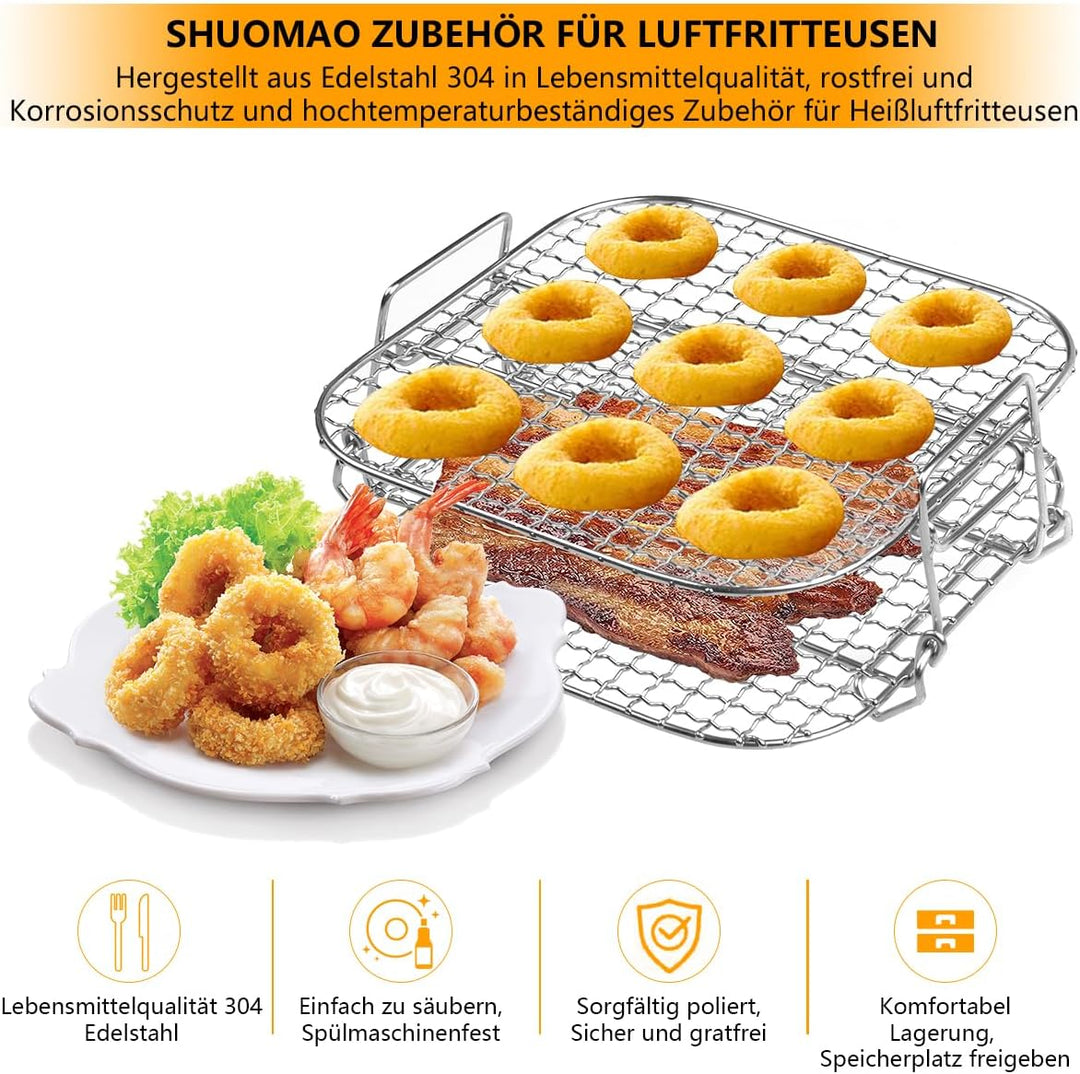Rack für Cosori Air Fryer,304 Edelstahl 2-lagiger Dehydrator-Grillrost Rack Zubehör für COSORI 5,5 L