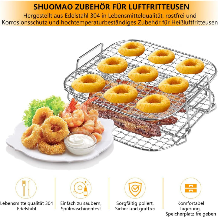 Rack für Cosori Air Fryer,304 Edelstahl 2-lagiger Dehydrator-Grillrost Rack Zubehör für COSORI 5,5 L