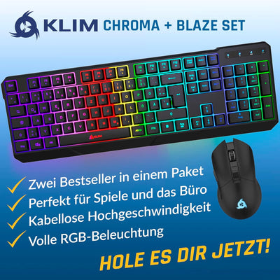 KLIM Blaze & Chroma - NEU 2024 - Tastatur Maus Set Kabellos QWERTZ- Flach, Ergonomisch - Maustastatu