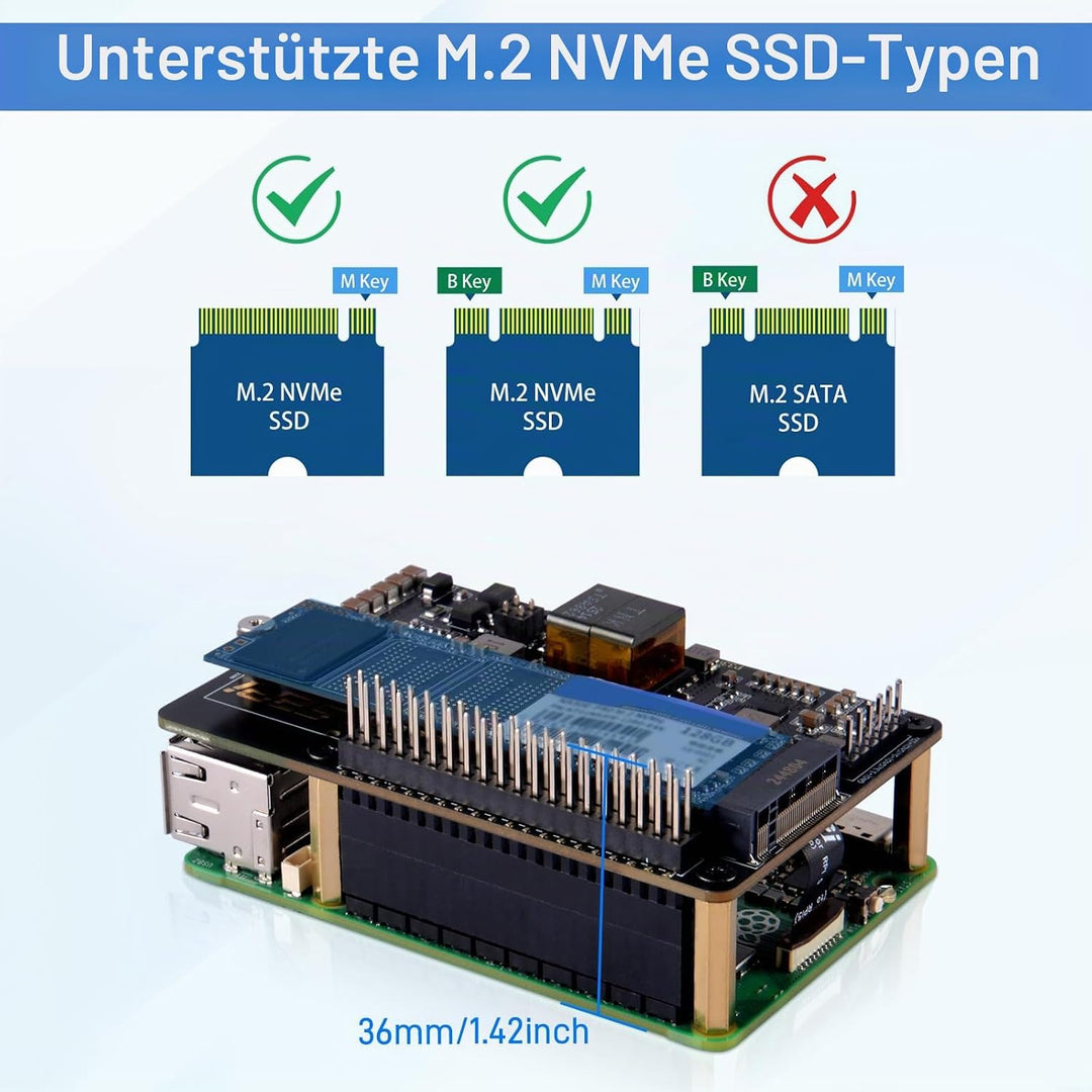 GeeekPi P33 M.2 NVME M-Key PoE+ Hat für Raspberry Pi 5, mit offiziellem Raspberry Pi 5 Active Cooler