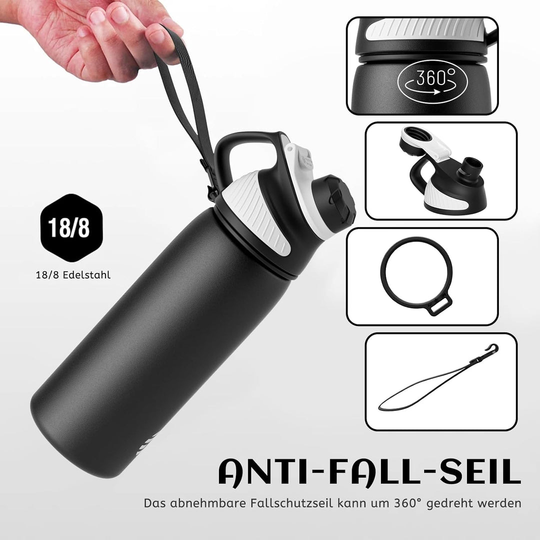 Fjbottle Edelstahl Trinkflasche Sport mit Magnetischem Deckel 1L, 800ml, 600ml, 400ml BPA-Frei Ausla