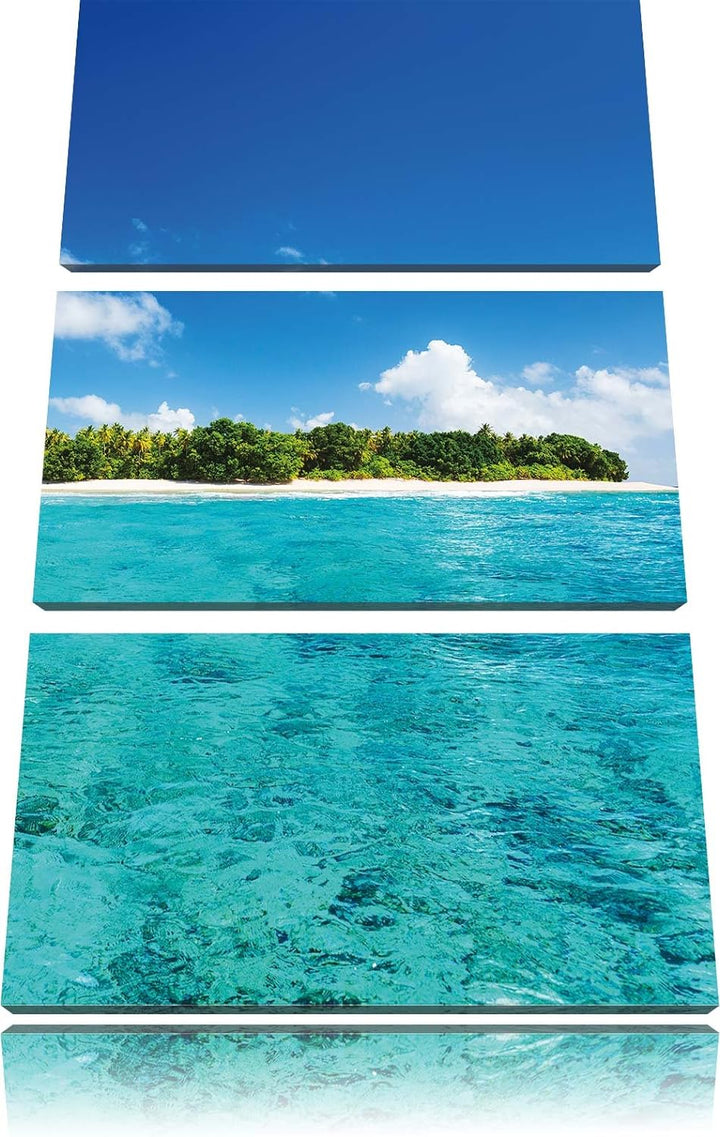 Pixxprint Malediven Traumstrand Meer/Format: 3-Teiler (120x80cm) cm/Leinwandbild fertig bespannt Wan