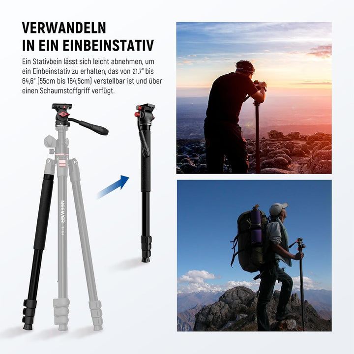 NEEWER Overhead Horizontal Kamera Stativ Einbeinstativ mit Fluidkopf und Flexibler Mittelsäule, 90"
