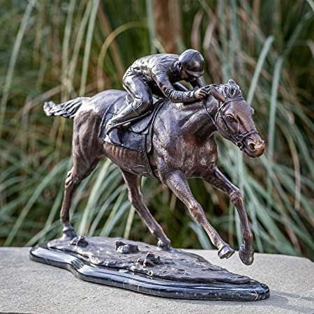 IDYL Bronze-Skulptur Jockey auf Pferd | 34x20x54 cm | Tierfigur aus Bronze handgefertigt | Gartensku