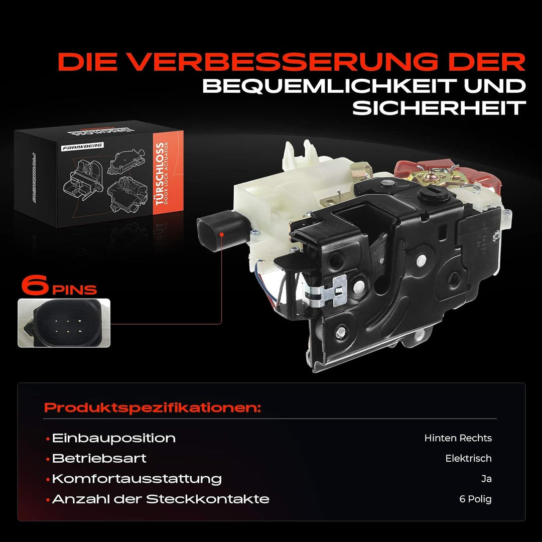 Frankberg Türschloss Stellmotor Zentralverriegelung Hinten Rechts Kompatibel mit Golf V 1K1 Golf V V