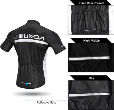 Lixada Radtrikot Set, atmungsaktiver Fahrradanzug Kurzarm Fahrradhemd + 3D gepolsterte Trägerhose, s