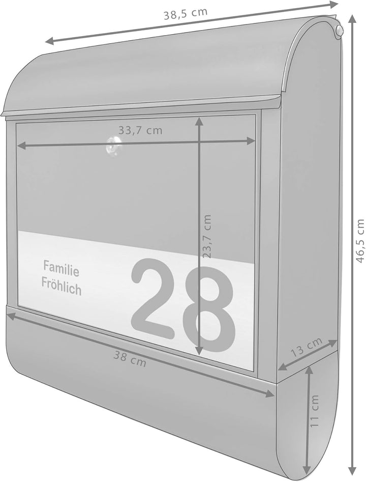 banjado® Briefkasten personalisiert mit graviertem Namensschild in Silber/Briefkasten schwarz 39x47x