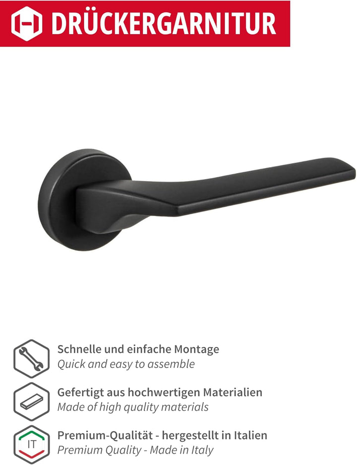 Gedotec Drückergarnitur aus Edelstahl | BB - Buntbart | Türklinke Schwarz matt | Made in ITALY | Tür