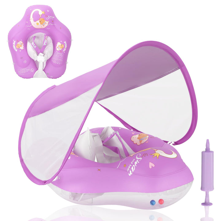 Aufblasbarer Baby Schwimmring, Swimming Float mit Baldachin und Sicherheitssitz, Baby Schwimmtrainer