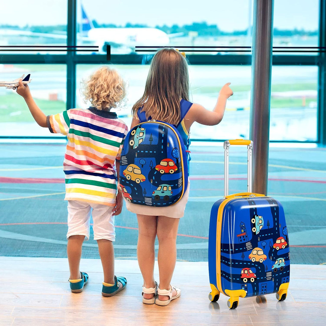 GOPLUS 2 TLG. Kinderkoffer mit Rucksack Kinder Reisekoffer Set Kinder Trolly Kinder Gepäck (Cartoon-