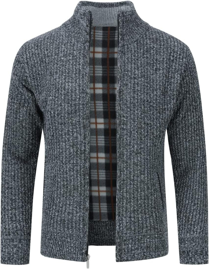 YOUTHUP Herren Strickjacke mit Stehkragen Fleecejacke Warm Übergangsjacke Reissverschluss Pullover M