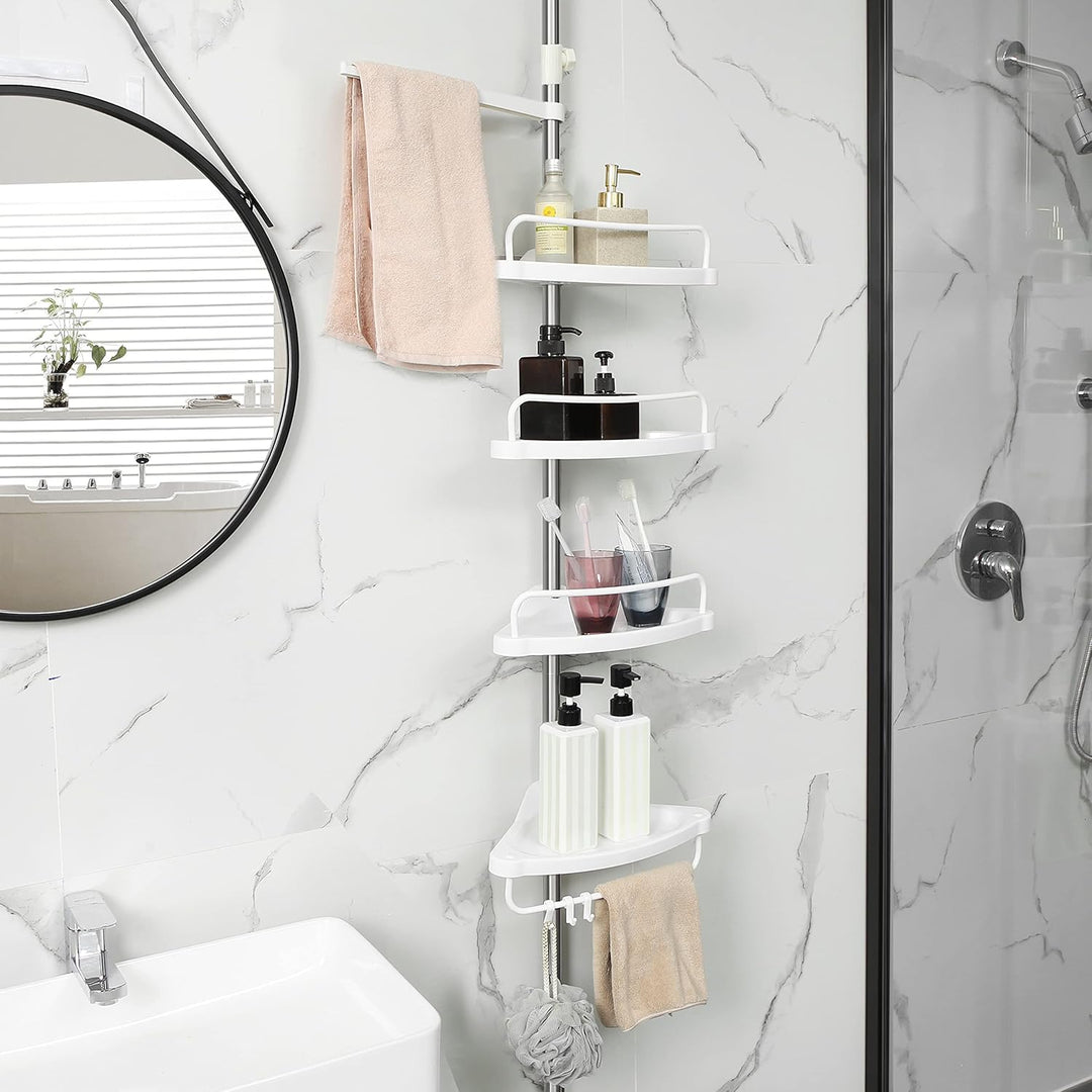 SONGMICS Duschregal höhenverstellbar, Eckregal fürs Badezimmer, Badregal, 95-300 cm, Boden bis Decke