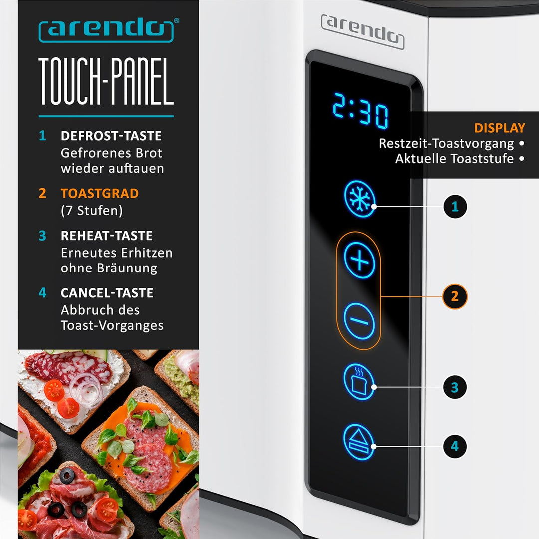 Arendo - Touch Toaster 2 Scheiben Edelstahl - Touchpanel - digital Display Restzeitanzeige - 800 W –
