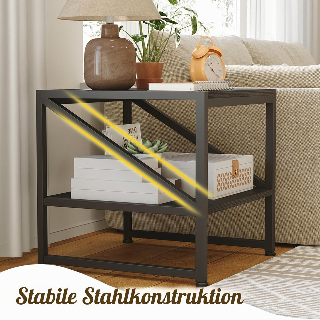Beistelltisch Wohnzimmer 50x50x51,5 cm, Couchtisch mit 2 Ebenen bis 90 kg belastbar, Industrie-Desig