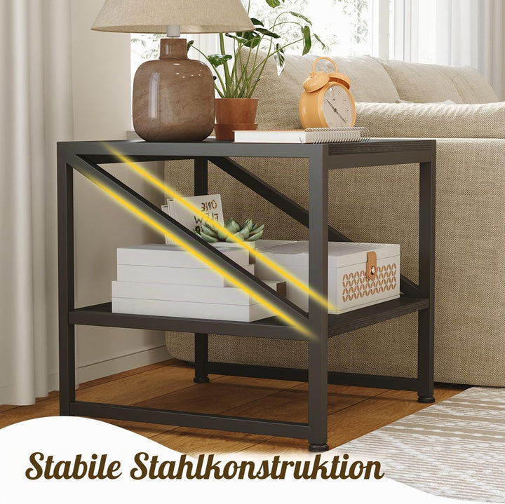 Beistelltisch Wohnzimmer 50x50x51,5 cm, Couchtisch mit 2 Ebenen bis 90 kg belastbar, Industrie-Desig