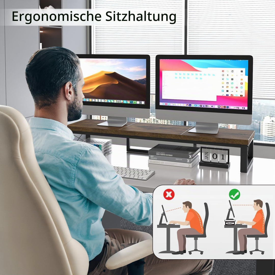 IBUYKE Dual Monitorständer, Computer Bildschirmerhöhung, 97cm Holz Schreibtisch Monitor Erhöhung mit