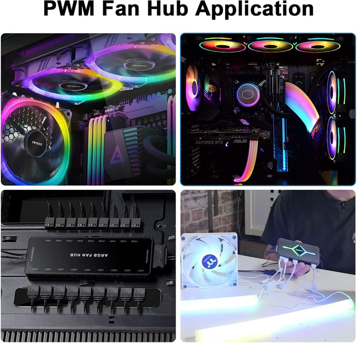 ARGB Fan Hub mit Controller, ARGB & PWM 2-in1 PC ARGB Lüfter Hub mit verstecktem Magnetsockel und SA