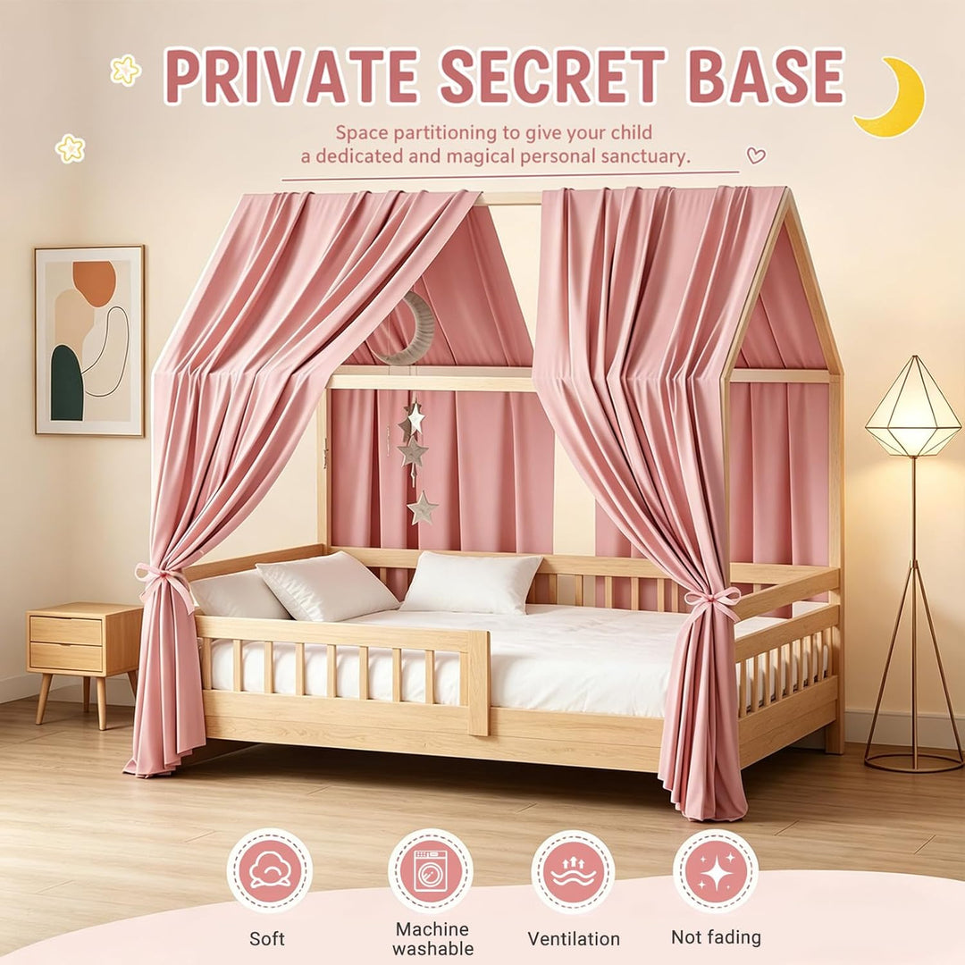 2 Stück Hausbett Himmel 67 x 270 cm Weich und Atmungsaktiv Baldachin Kinderzimmer Deko Betthimmel Ha