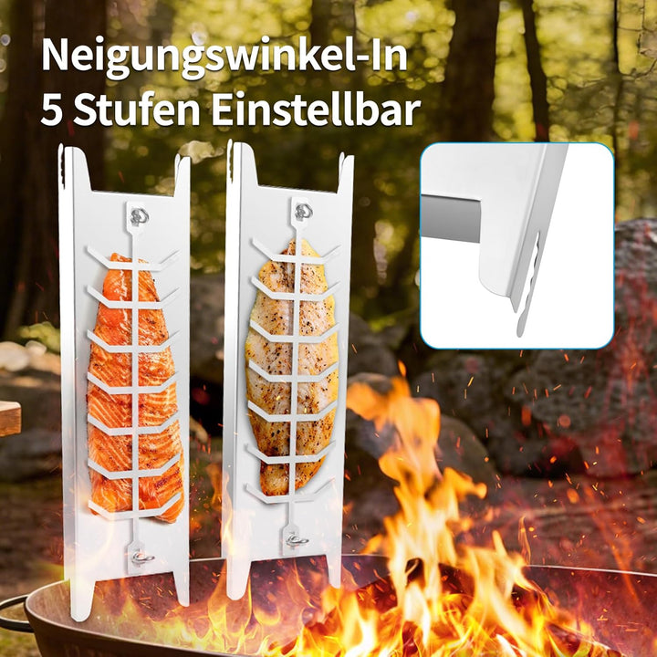Edelstahl Flammlachshalter, 5 verstellbare Winkel &amp; 180° drehbarer Grill, spülmaschinenfest, für Feu