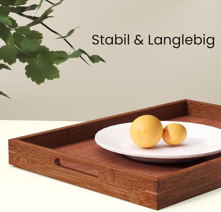 Fibogollo 2er Set Bambus Serviertablett, Deko Tablett Serviertabletts mit Griffen,Gross Küchentablet