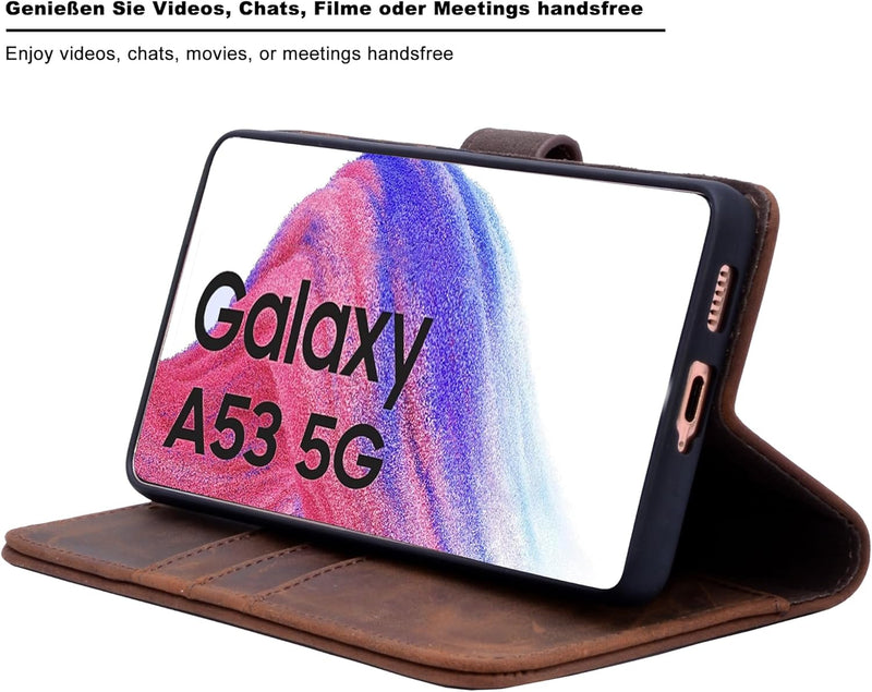 Burkley Leder Handyhülle für Samsung Galaxy A53 Leder Book Case Handytasche mit Magnetverschluss, 36