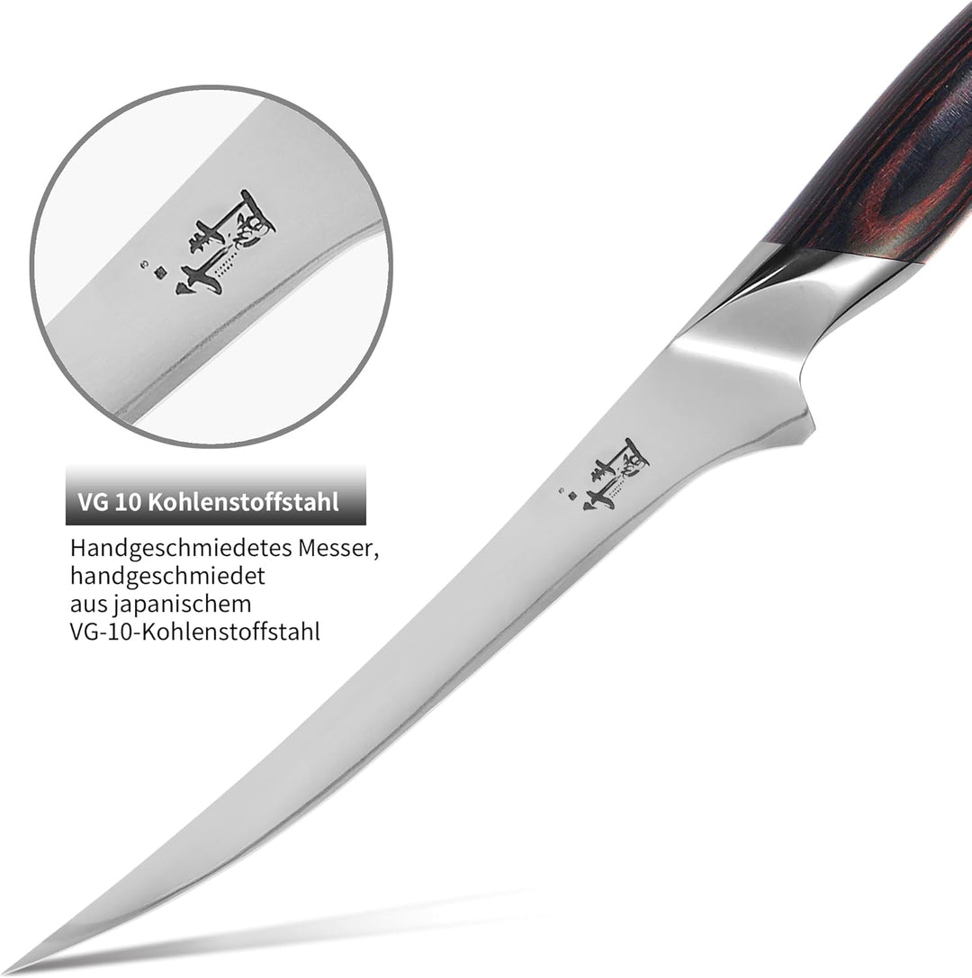 Filetiermesser 20cm, Scharfes Ausbeinmesser, VG-10 Superstahl zum Schneiden von Fleisch und Hühnchen